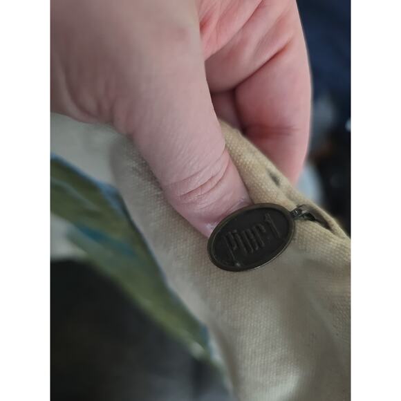 Pier 1 Beige Green Canvas Embroidered Split Butterfly Home Pillowcase 17"x17" - Picture 6 of 8